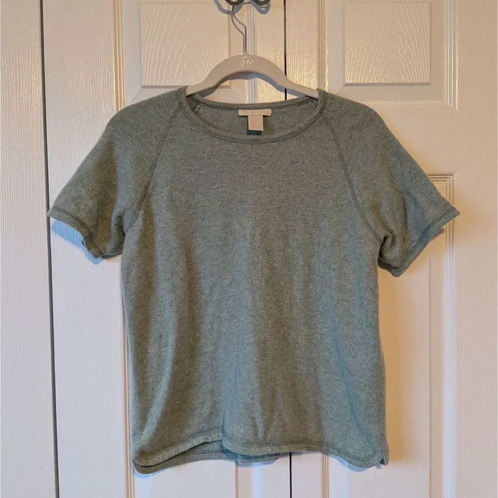 J. Jill Cashmere Short Sleeve Crew Neck Sweater Tee Green Minimalist Med